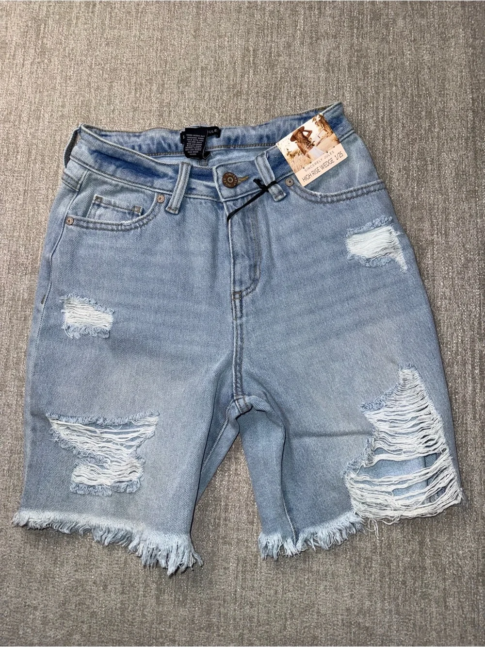 Sincerely Jules Light Blue Distressed Denim Bermuda Shorts